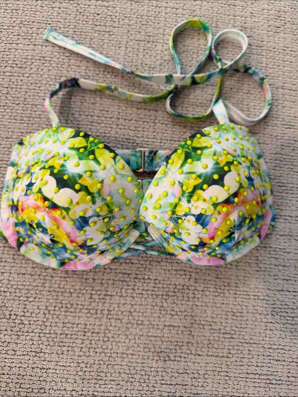 Victoria's Secret Yellow Green Floral Studded Push-Up Bikini Top
